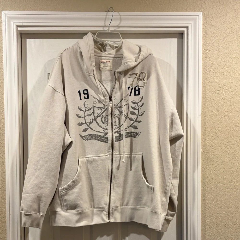 Chaps men’s Cream Full-Zip Hooded Sweatshirt with Label Detail xxl - Picture 1 of 4